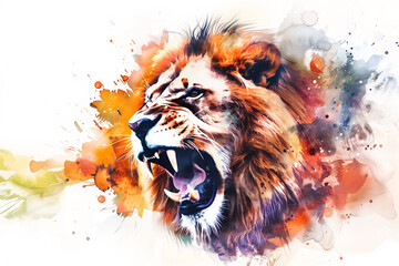 Lion portrait in watercolor style - Portrait of a lion in aquarelle style