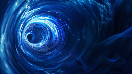 Sapphire blue light streak tunnel, diving into darkness - obrazy, fototapety, plakaty