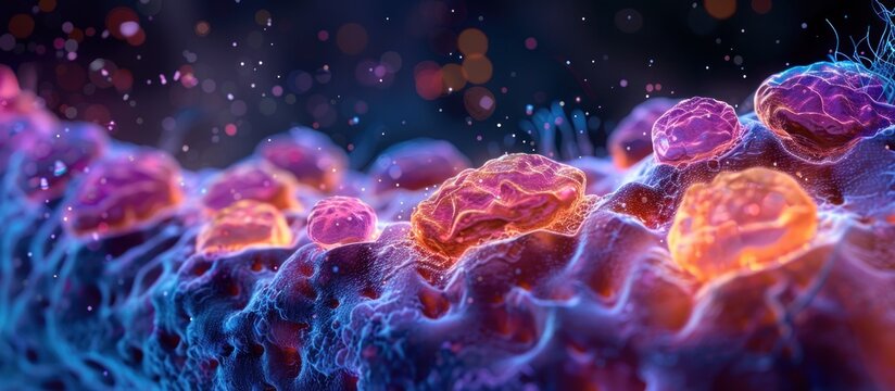 A group of purple and yellow ependymal cells lining the third ventricle.
