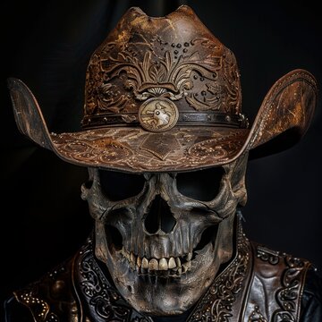 a skull wearing a cowboy hat