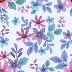 Obraz premium Beautiful flowers and leaf seamless pattern. Can be used for fabric textile wallpaper.