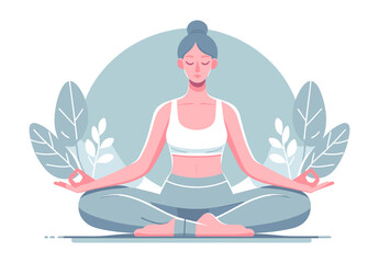 A vector illustration of a serene yoga instructor, demonstrating a yoga pose with calmness and balance, in comfortable attire, depicted in a flat design.