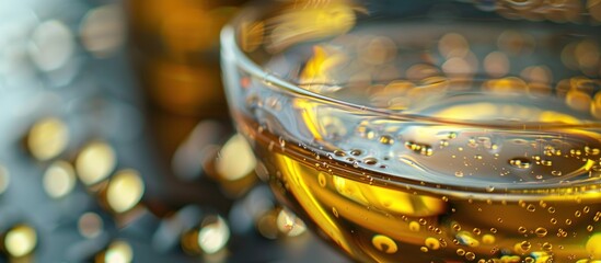 Close-up macro of a transparent glass with oil