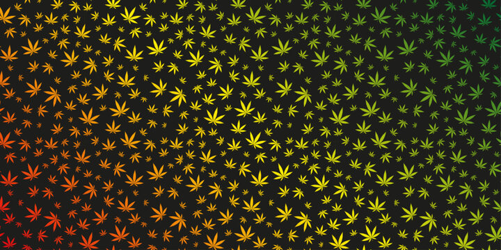 Abstract seamless cannabis background with reggae colors, cut out hemp icon texture, background layer editable for your own color design. 