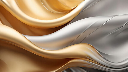 Obraz premium abstract background with 3d wave gold and silver gradient silk fabric