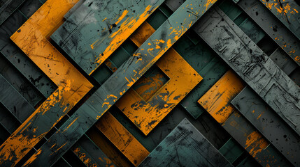 The image is a collage of squares and rectangles with a mix of orange and gray colors. Scene is somewhat chaotic and disorganized, with the different shapes - obrazy, fototapety, plakaty