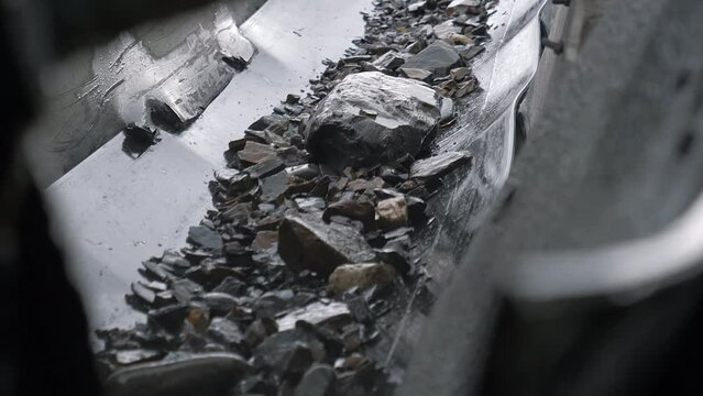 Stones Transported By Industrial Conveyor Of Gold Washing Mining Equipment. Mining Equipment Extracts Gold Dust From Stones. Processing Stones With Water. Industrial Mining Equipment. Resources