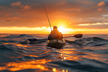 Blissful Solitude: A Passionate Angler Indulges In Kayak Fishing As Sunset Paints The Sky