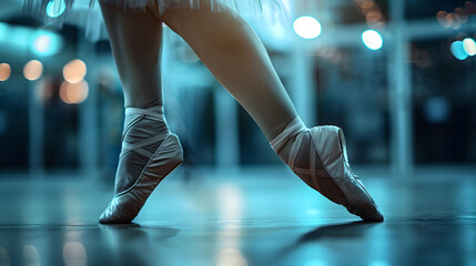 Graceful Ballet: Close-Up of Ballerina's Legs in Studio