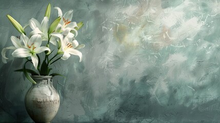 Vase of lilies in soft moonlight tranquility and purity