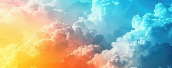 Vibrant cloudscape with fiery sunrise hues - A captivating sky scene with clouds illuminated by the warm glow of a sunrise or sunset, offering a sense of tranquility and wonder - obrazy, fototapety, plakaty