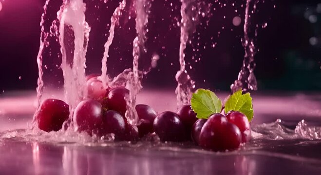 red grapes take flight, a photorealistic image of fruit in motion