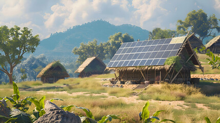 A solar panel array powering a remote village