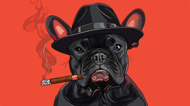 French bulldog with gangster hat and cigar vector