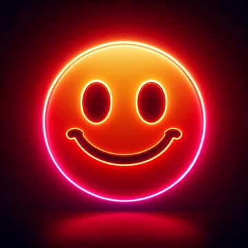 Cheerful neon cyberpunk emoji – Modern smiling emoji for social media, logos, or designs