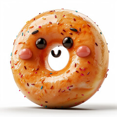 3d cartoon character donut isolated on white background, generative ai
