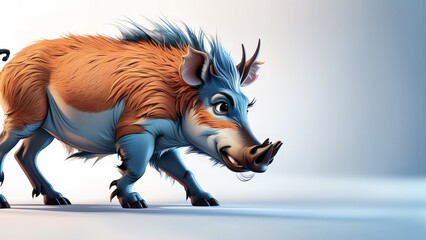   A cartoon wild boar with blue and orange stripes on its back legs and a distinctive snout - obrazy, fototapety, plakaty