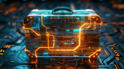 Suitcase, Business and finance, Technology, futuristic background