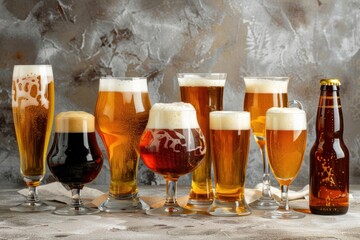 A composition of glasses full of different types of beer