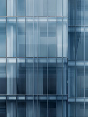 Blue glass minimalist building, seamless facade, modern 3D visualization, clear and sharp lines