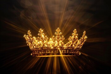a golden beam illuminates the crown on a black background