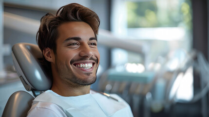 Man Sitting in Dentist Chair Smiling at Camera