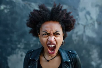 Fotobehang black woman is scream with a fully open mouth © Anna