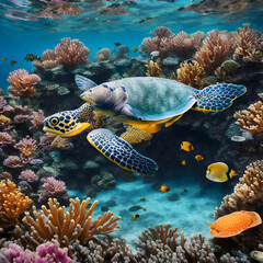 Fototapeta premium coral reef and turtle