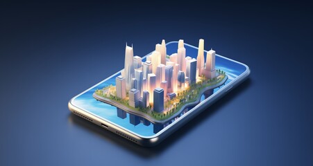 3D Smartphone rendering isometric style without background.