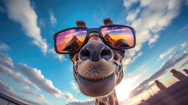 Coole Giraffe unter blauem Himmel