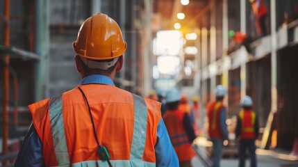 a man in an orange safety vest and hard hat