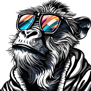 Monkey in sunglasses. Vector illustration ready for vinyl cutting. Isolated on white background