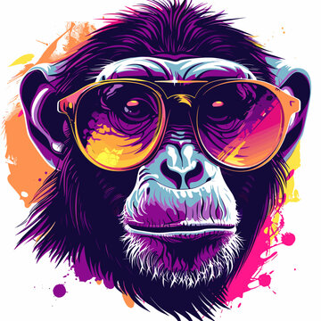 Vector illustration of a monkey in sunglasses on a grunge background
