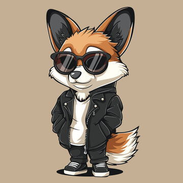 Fashionable fox in a jacket and sunglasses. Vector illustration