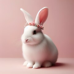 rabbit against a solid light pink background, cute rabbit image