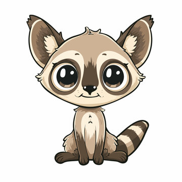 Cute cartoon baby raccoon isolated on white background. Vector illustration