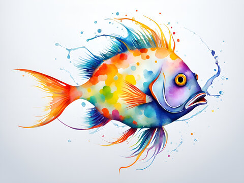 Colorful devil fish swimming in a colorful background, illustrated by illustrators of tropical fish in the sea