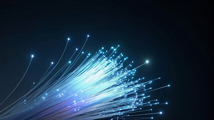 Blue Starlight Burst in Space with Fractal Energy Waves and Glowing Cables