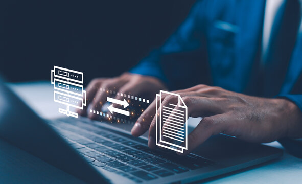 File Transfer Protocol files receiver and computer backup copy. File sharing isometric. Digital system for transferring documents and files online.Data Transfer concept..