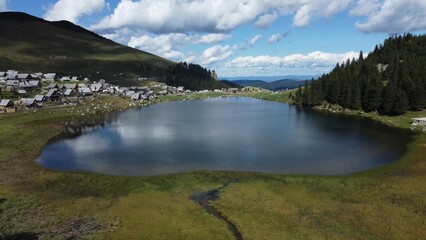 Closeup of Prokosko Lake near Fojnica under the blue sky on a sunny day