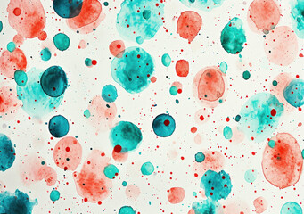 Colorful watercolor dots pattern on white background with red, blue, and green polka dots for design and decoration concept