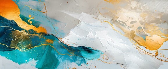 Abstract background with colorful grunge texture with gold, blue and pink splashes and golden...