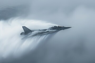 a fighter jet flying over a waterfall of water - obrazy, fototapety, plakaty