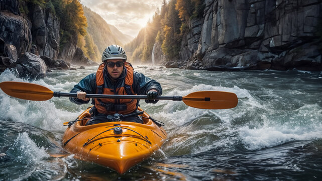 Avventura Estrema- Un Kayaker Percorre un Fiume di Montagna