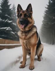 Naklejka premium puppy breed German Shepherd walking in winter park