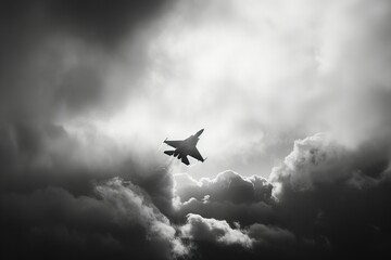 a jetliner flying through a cloudy sky - obrazy, fototapety, plakaty