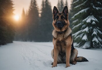 Naklejka premium puppy breed German Shepherd walking in winter park