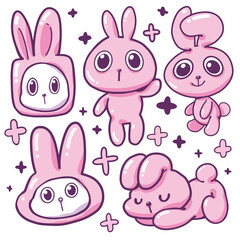 Cute cartoon characters of a cute little pink rabbit. Cute pink bunny cartoon animal. Use this cartoon file for such as designs on t-shirts, stickers and many others.