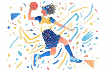 Woman playing basketball cartoon illustration