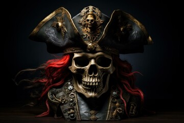Fototapeta premium Sinister Skull pirate 3d. Human scary bone. Generate Ai